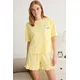 Trendyol Yellow Plain Ruffle Jersey Knitted Pajama Set