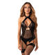 Obsessive Dominna Black Bodysuit with Adjustable Choker and Garter Straps L/XL 121268-Black-L/XL