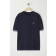 Trendyol Navy Blue Oversize/Wide Cut Embroidered Knitwear Tape Detail Textured T-Shirt
