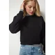 Happiness Istanbul Womens Black Shark Crop Sweatshirt