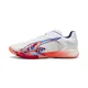 PUMA Accelerate NITRO?c SQD 4 Mathias Gidsel Handball Shoes Unisex, Shoes, White/Glowing Red/Lapis Lazuli, 44.5