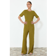 Trendyol Khaki Patterned Viscose Maxi Woven Jumpsuit