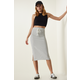 Happiness Istanbul Womens White Striped Slit Wrap Knitted Skirt