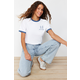 Trendyol Ecru 100% Cotton Embroidered Contrast Piping Detailed Knitted T-Shirt