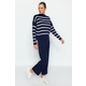 Trendyol Navy Blue Striped Sweater Bottom-Top Suit with Pants