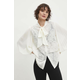 Košulja Answear Lab za žene, boja: bijela, regular, s izrezom na vezanje