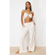 Trendyol Bridal Ecru Woven Linen Blend Blouse and Pants Suit