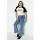 Trendyol Curve Ecru Color Block Printed Knitted T-shirt