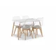 Jedilni set 1 + 4, bela miza ADRIA 120x80 cm + prozorni stoli BALI MARK z bukovimi nogami