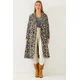 Bianco Lucci Womens Leopard Patterned Shawl Collar Detail Cashmere Coat 2476
