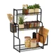 Northix Kuhinjska polica za delovni pult, 3 police, košara za jedilni pribor, mat črna