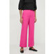 Lanene hlače Weekend Max Mara boja: ružičasta, široke, visoki struk