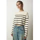 Happiness Istanbul Womens Cream Ribbed Striped Crop Knitwear Sweater