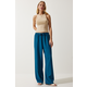 Happiness Istanbul Womens Oil Green Flowy Knitted Palazzo Trousers