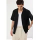 Trendyol Black Oversized Textured Flexible Comfortable Knitted Fabric Shirt