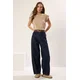 Trendyol Dark Blue Brown Belted Stitch Detail High Waist Barrel Balloon Jeans
