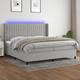 vidaXL Box spring postelja z vzmetnico LED sv. siva 200x200 cm blago