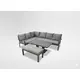 Garden Line SKLADBA ALUMINIJASTEGA POHIŠTVA (KOTNA SOFA + PUFA + MIZA) SIVA + SIVI PRENOSI *9422