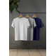 Trendyol Navy Blue-Grey-Ecru 3-Pack Black Slim/Slim Cut Basic 100% Cotton T-Shirt