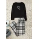 Trendyol Black Cotton Heart Plaid Knitted Pajama Set