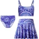 Dekliški kopalni kostim Tankini 3-delni komplet (top, hlačke, krilce) modre barve 140 cm za deklice, elastičen, hitro se suši, diha, za bazen, plažo, vodne športe in učenje plavanja