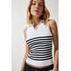 Happiness Istanbul Womens White Polo Neck Striped Knitwear Blouse