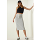 Happiness Istanbul Womens White Striped Slit Wrap Knitted Skirt