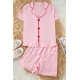 Trendyol Curve Pink Heart Embroidery and Piping Detail Viscose Woven Pajama Set