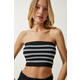 Happiness Istanbul Womens Black and White Strapless Ribbed Knitted Bustier
