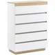 HOMCOM Lesena komoda s 5 predali, spalniška komoda s protiprevrnitvenim sistemom, 80x40x109 cm, bela in hrast
