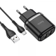 HOCO pametni hišni polnilec N4 12W z 2,4A z 2x USB vtičem in s polnilnim kablom Micro USB črn
