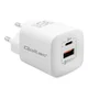 Qoltec 35W GaN ultra stenski polnilnik | 5–20 V | 2,25–3 A | 1 x USB tip C PD | 1 x USB QC 3.0 | Bela