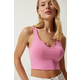 Happiness Istanbul Womens Pink Strap Crop Knitted Blouse