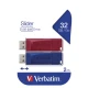 Verbatim USB flash disk, USB 2.0, 32 GB, drsnik, rdeč, moder, 49327, USB A, z izvlečnim priključkom, 2 kosa
