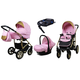 Babylux Gold Lux Light Pink | 4v1 Kombinirani Voziček kompleti | Otroški voziček + Carrycot + Avtosedežem + ISOFIX