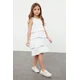 Trendyol White Girls Ruffled Sleeveless Crew Neck Knitted Dress
