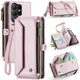CaseMe Ovitek za Samsung Galaxy S26 Ultra, usnjena denarnica RFID, z naramnim trakom, roza