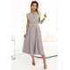 596-2 Elegant midi shirt dress with gold buttons and belt - gray beige