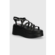 Kožne sandale Tommy Jeans TJW STRAPPY WEDGE SANDAL boja: crna, EN0EN02516