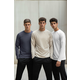 Trendyol Dark Grey-Beige-White Slim/Slim Fit Pack of 3 100% Cotton Long Sleeve Basic T-Shirt