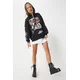 Happiness Istanbul Womens Black Printed Hooded Raised Knitted Sweatshirt