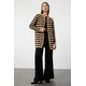 Trendyol Brown Striped Gold Button Detailed Soft Textured Knitwear Cardigan