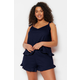 Trendyol Curve Navy Blue Strap Knitted Ruffle Detail Pajama Set