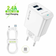 BAVIN Punjač 2.4A 2xUSB-A + kabl type-A na Micro/ bela