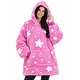 Odeja pulover z rokavi in kapuco v enem HOODIE roza s fluorescentnimi zvezdicami
