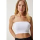 Happiness Istanbul Womens White Strapless Ribbed Knitted Bustier