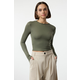 Trendyol Khaki Premium Viscose Crew Neck Crop Stretchy Knitted Blouse