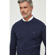 Pamučni pulover Tommy Hilfiger boja: tamno plava, lagani