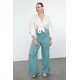 Trendyol Curve Blue Slit Detailed High Waist Wrapped Wide Leg Beach Wear Woven Trousers