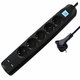 Transmedia 5-way power strip with 2x USB, black, 1,5m